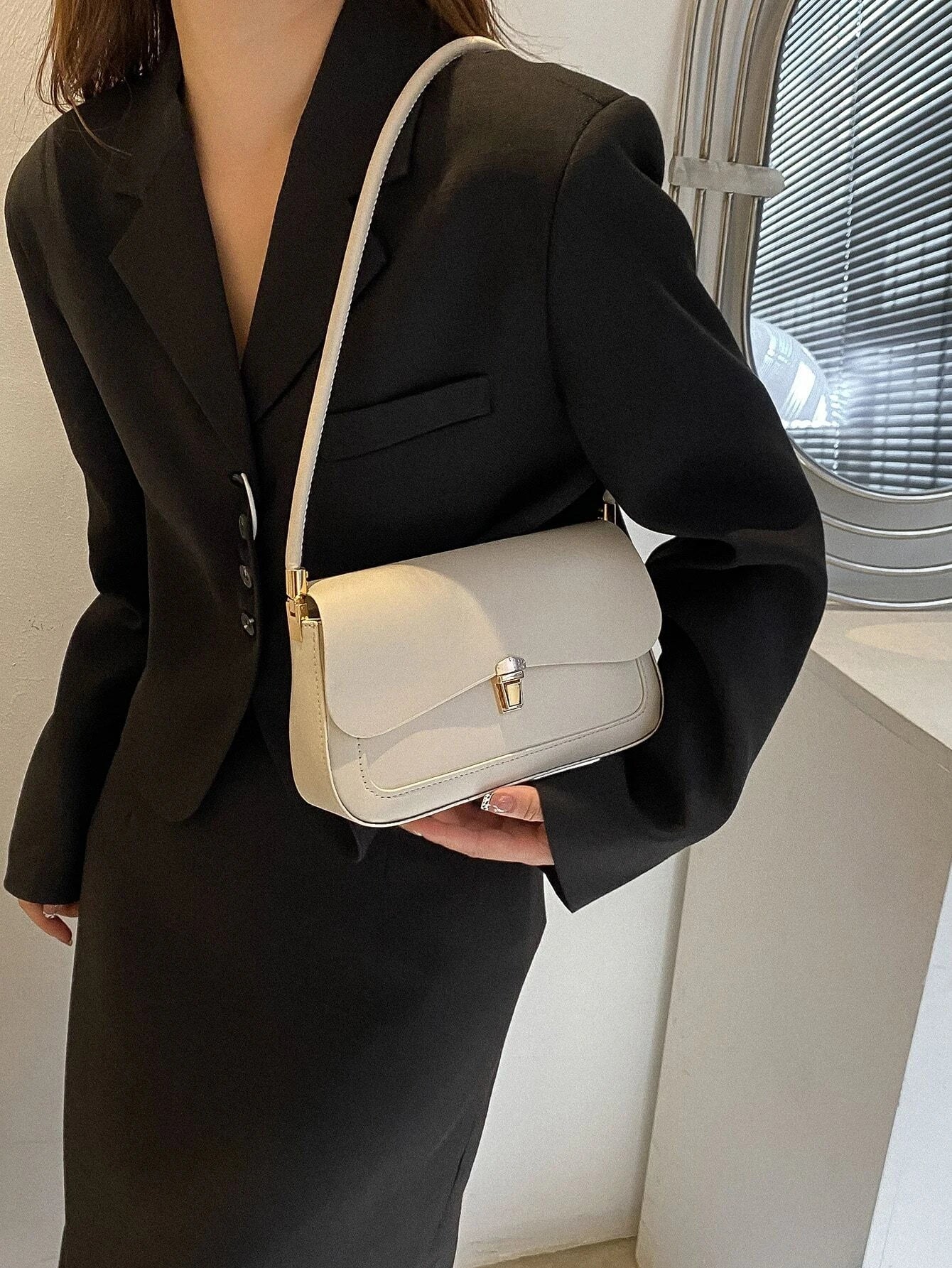 Metal Lock Flap Square Bag shein