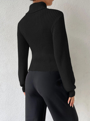 x Carly Lawrence SHEIN Allurite Turtleneck Cut Out Eyelet Detail Sweater shein