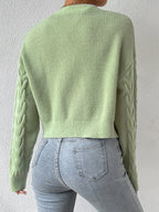 MOOSTA Drop Shoulder Cable Knit Cardigan & Crop Knit Top shein