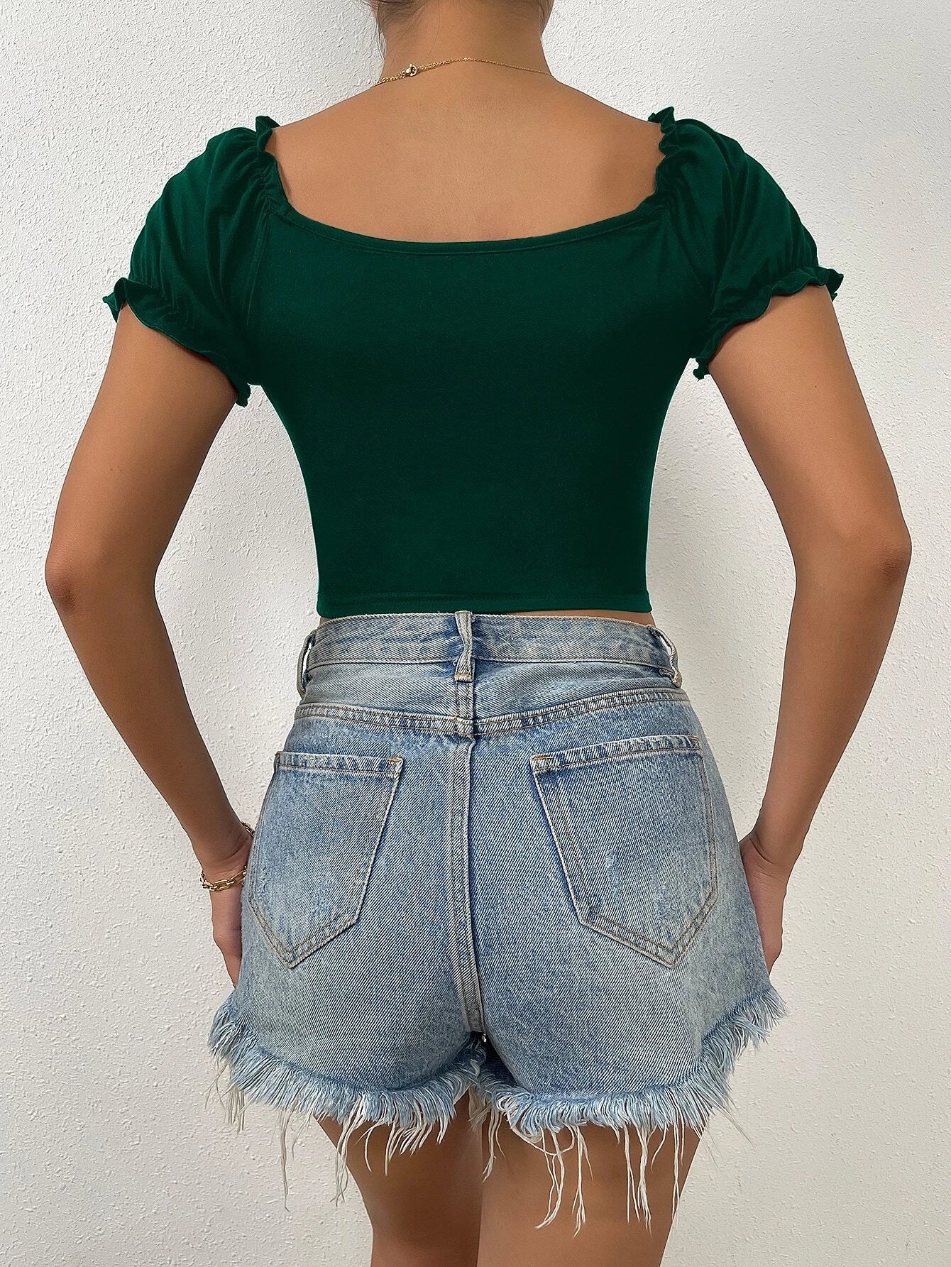 Raffinéa Ruched Front Sweetheart Neck Puff Sleeve Crop Tee shein