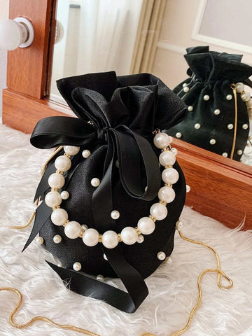 Mini Faux Pearl & Rhinestone Decor Bucket Bag Fashion Luxury Chic Mini Pearl Handle shein