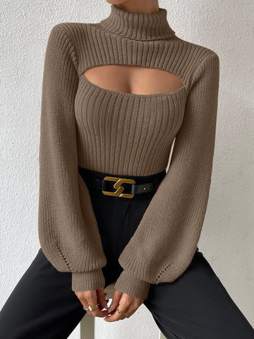 x Carly Lawrence SHEIN Allurite Turtleneck Cut Out Eyelet Detail Sweater shein