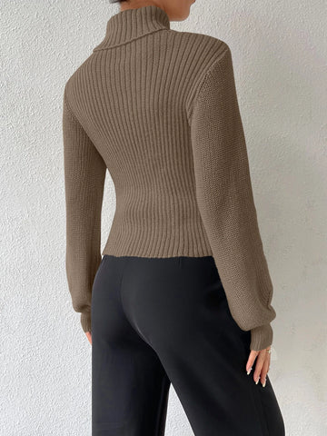 x Carly Lawrence SHEIN Allurite Turtleneck Cut Out Eyelet Detail Sweater shein