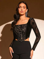 BAE Floral Print Square Neck Asymmetrical Hem Crop Top shein