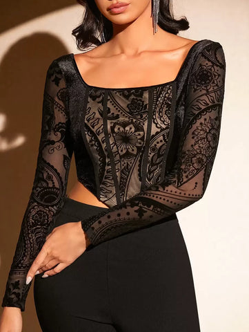 BAE Floral Print Square Neck Asymmetrical Hem Crop Top