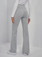 EZwear Wide Waistband Flare Leg Pants shein