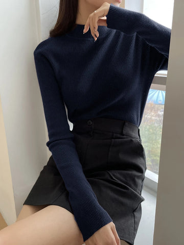 DAZY Autumn/Winter Business Casual Solid Color Stand Collar Slim Fit Sweater shein