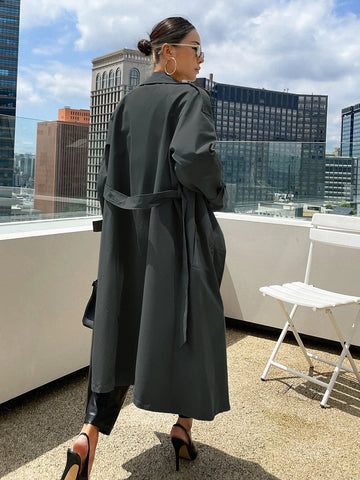 DAZY Raglan Sleeve Epaulettes Design Belted Trench Coat shein