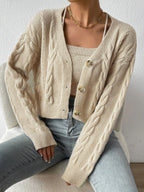 MOOSTA Drop Shoulder Cable Knit Cardigan & Crop Knit Top shein