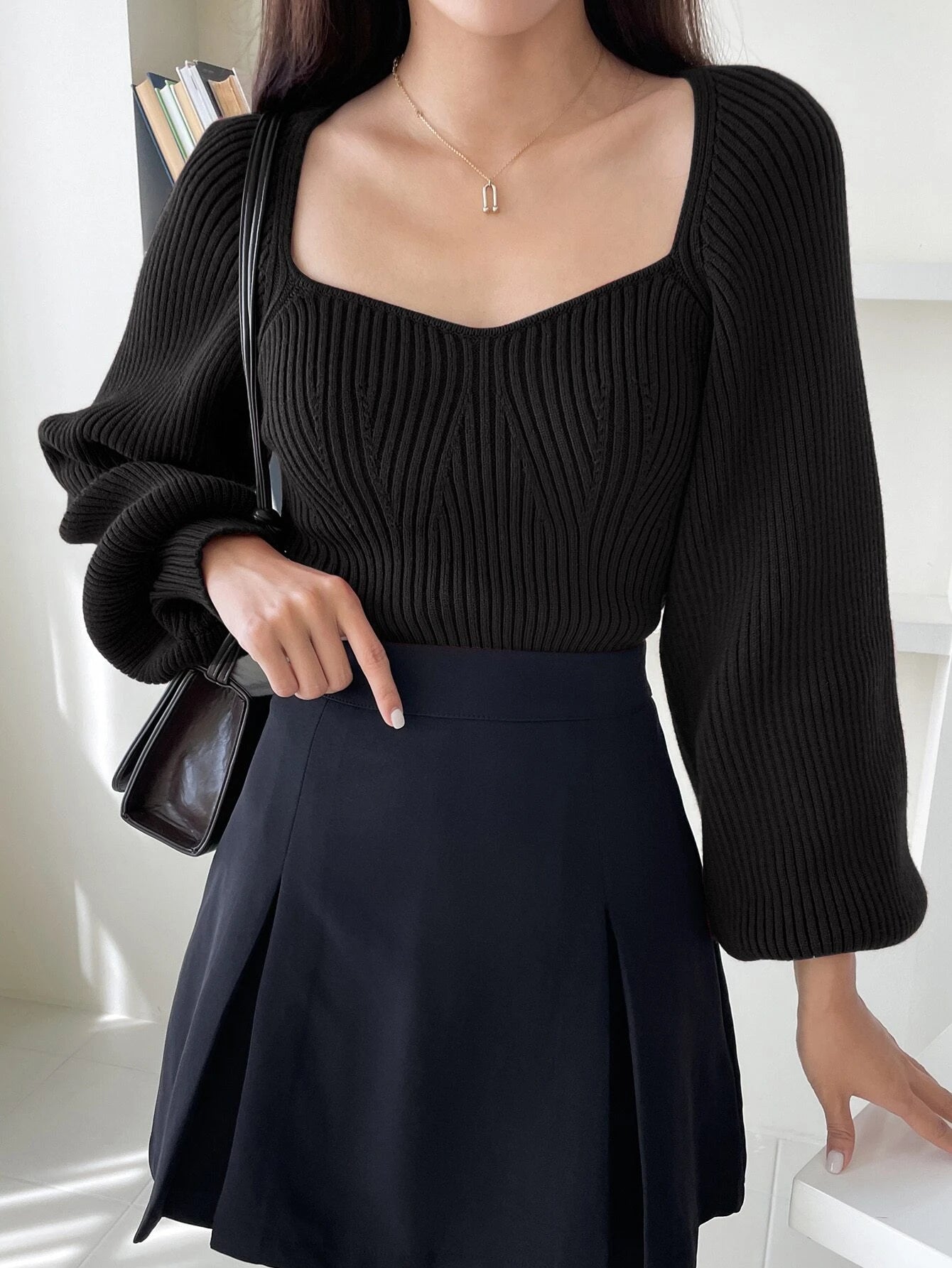 DAZY Sweetheart Neck Raglan Sleeve Sweater shein