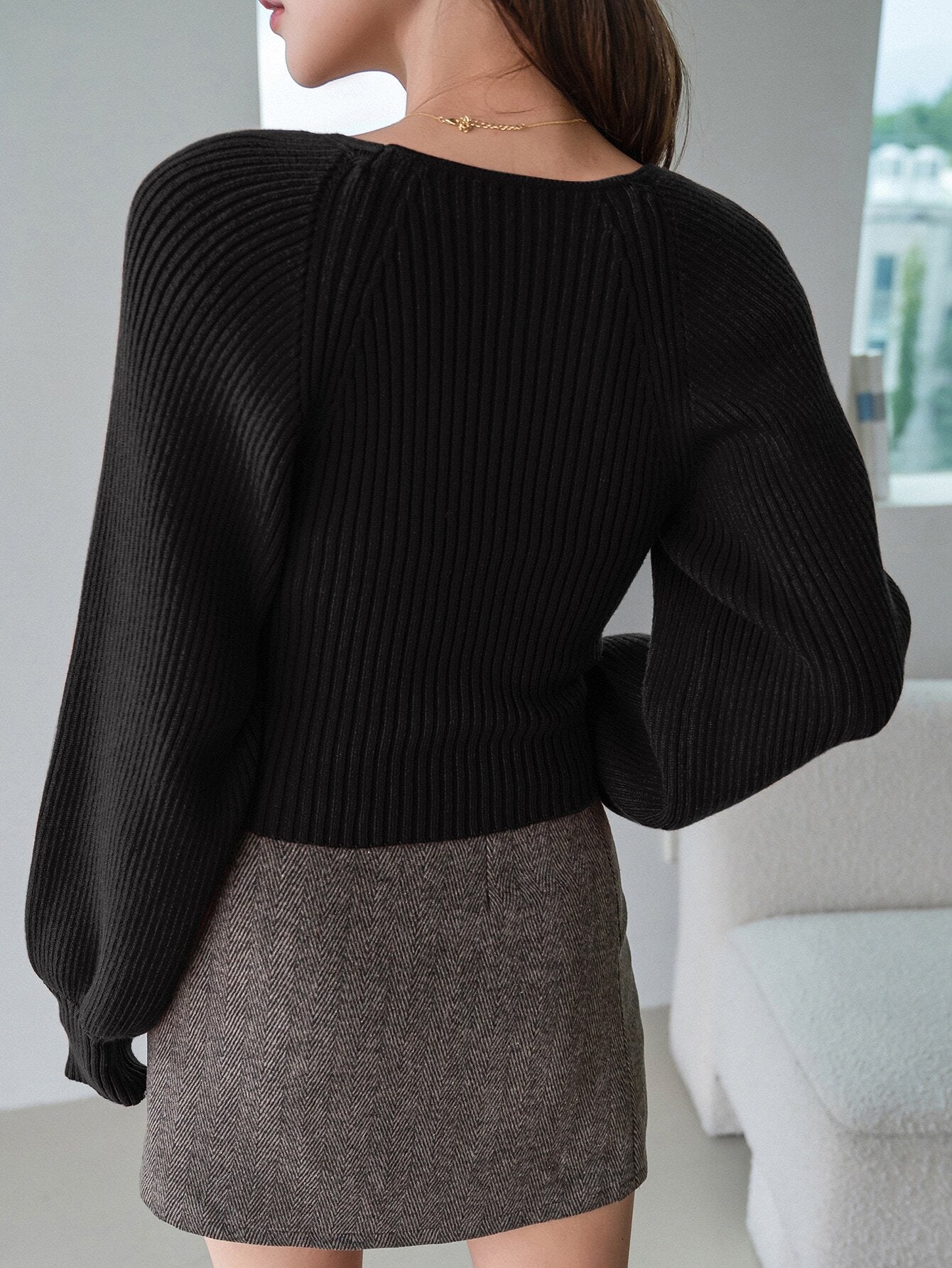 DAZY Sweetheart Neck Raglan Sleeve Sweater shein