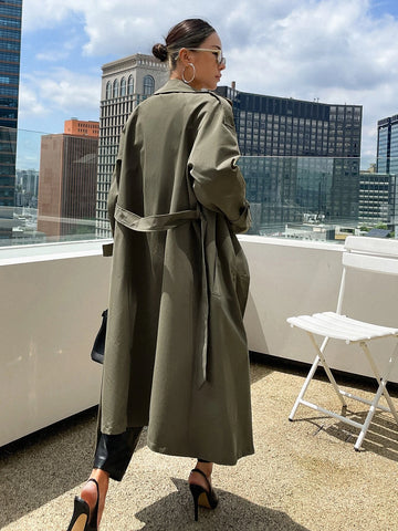 DAZY Raglan Sleeve Epaulettes Design Belted Trench Coat shein