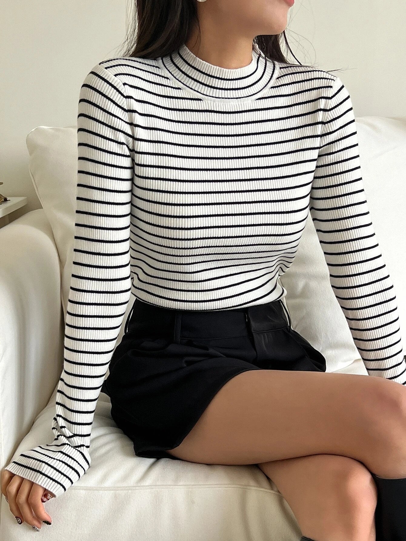 DAZY Women's Solid Stand Collar Long Sleeve Casual Business Pullover Sweater shein
