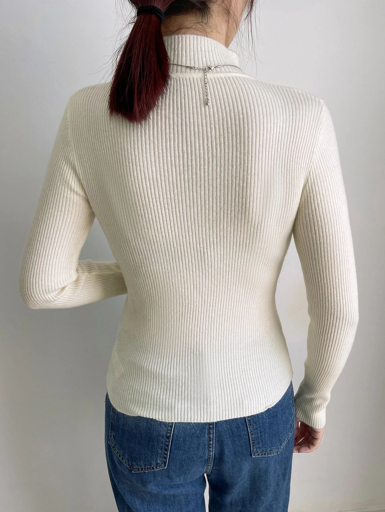 DAZY Women's Solid Stand Collar Long Sleeve Casual Business Pullover Sweater shein
