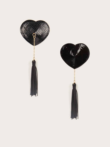 Plus 1 Pair Snakeskin Embossed Tassel Detail Heart Shaped Nipple Cover shein