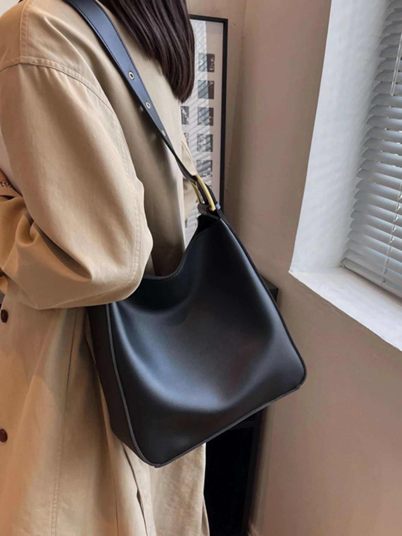 Minimalist Faux Leather Lightweight,Business Casual Minimalist Shoulder Bag shein