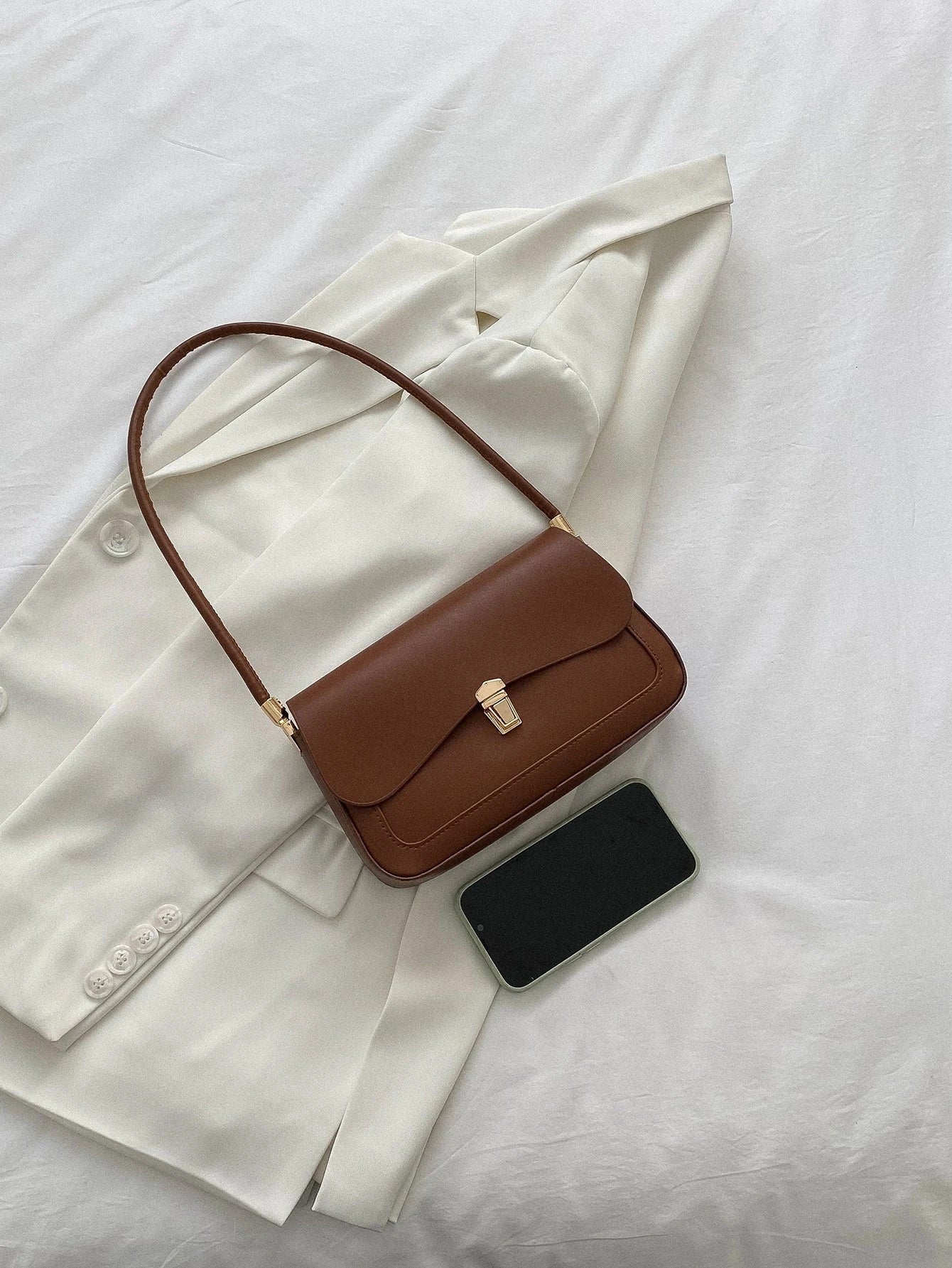 Metal Lock Flap Square Bag shein