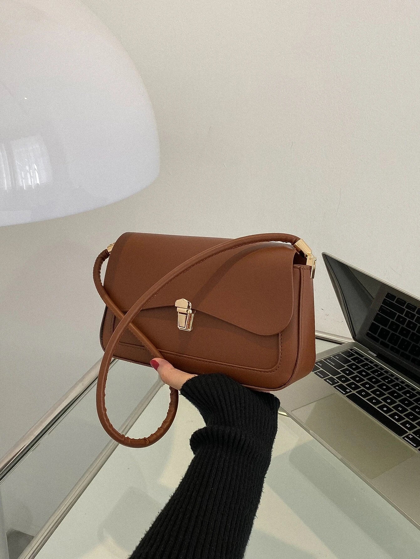 Metal Lock Flap Square Bag shein