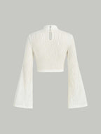 MOD Mock Neck Wave Jacquard Texture Long Bell Sleeve Crop Tee shein