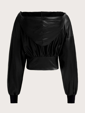 ICON Drop Shoulder Zipper Hooded Y2k Crop Jacket shein