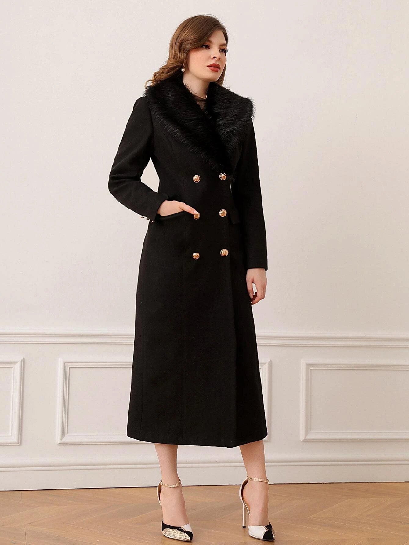 Modely Borg Collar Double Breasted Overcoat