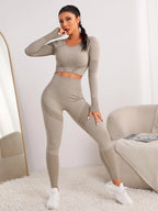 Yoga Basic Seamless High Stretch Thumb Holes Sports Tee & Leggings shein