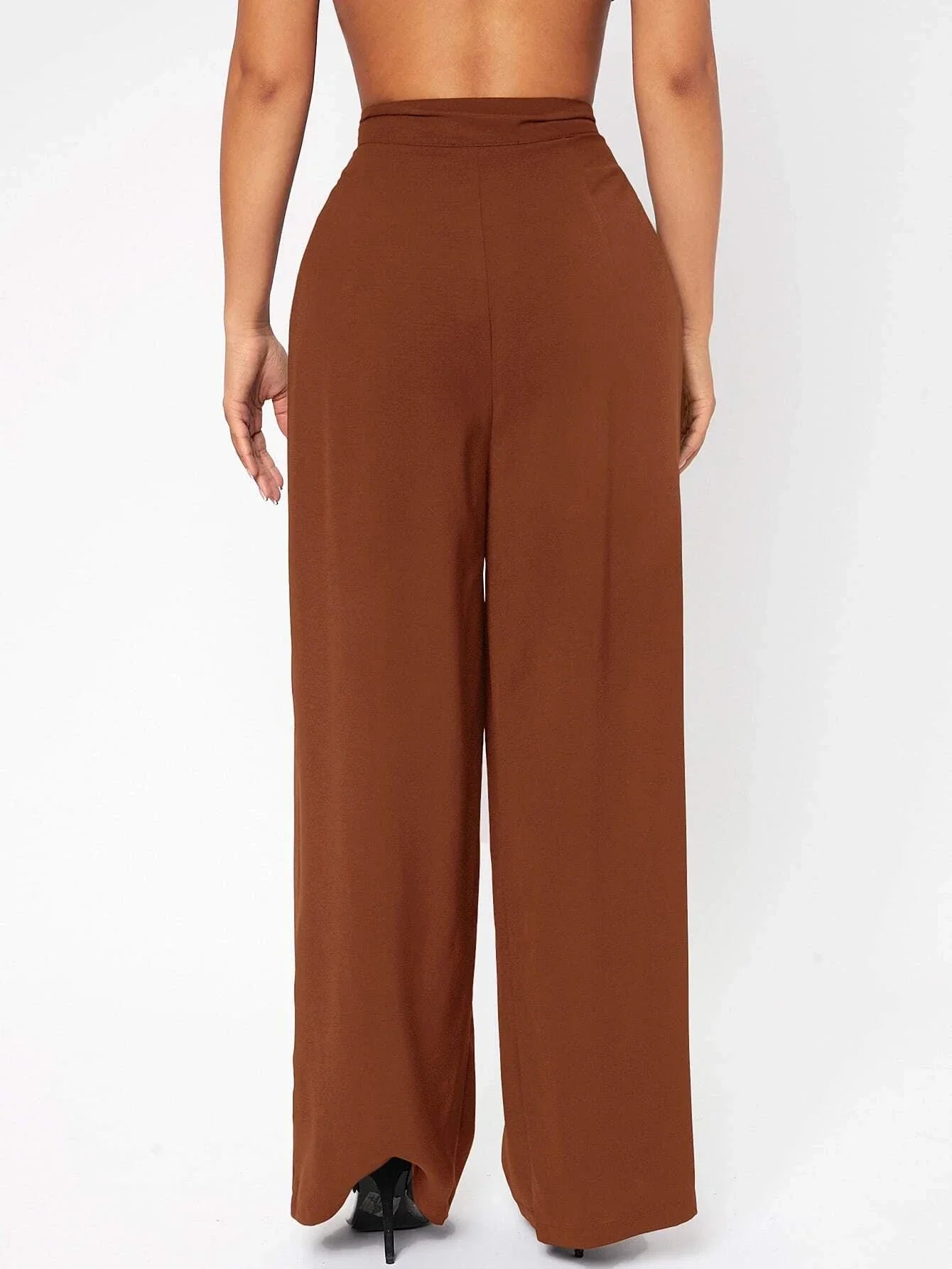 PETITE High Waist Plicated Wide Leg Black Dress Pants Shein