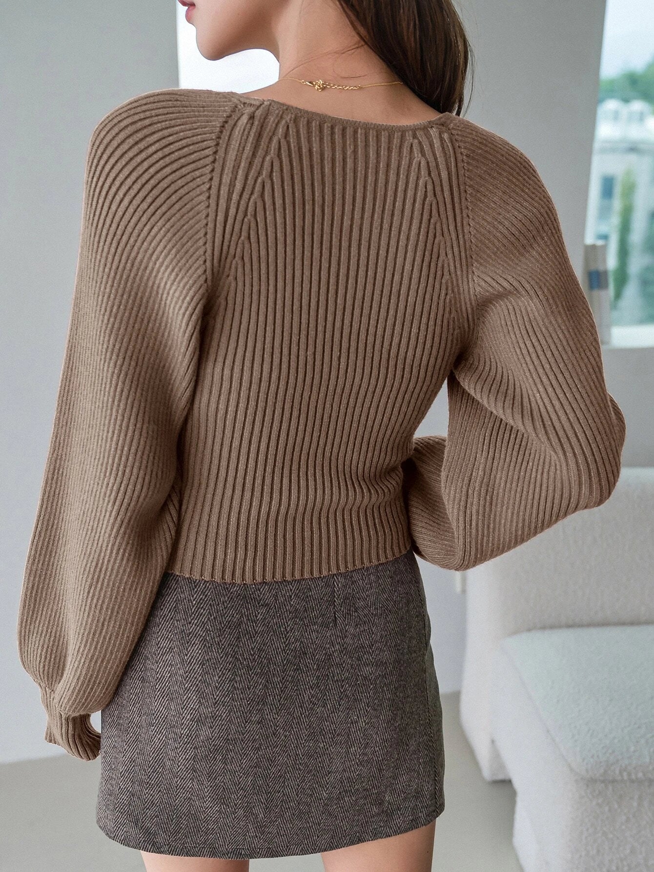 DAZY Sweetheart Neck Raglan Sleeve Sweater shein