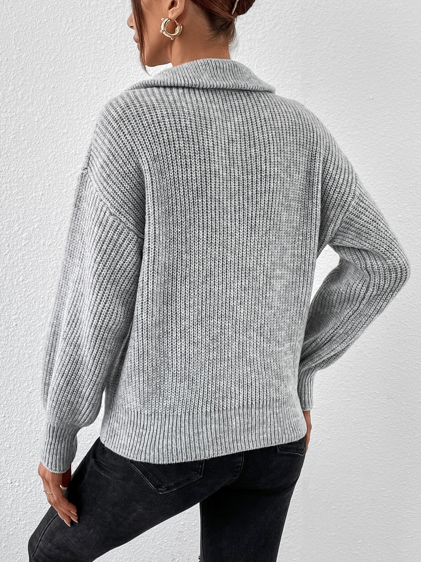 Frenchy Half Zip Drop Shoulder Grain Sweater shein