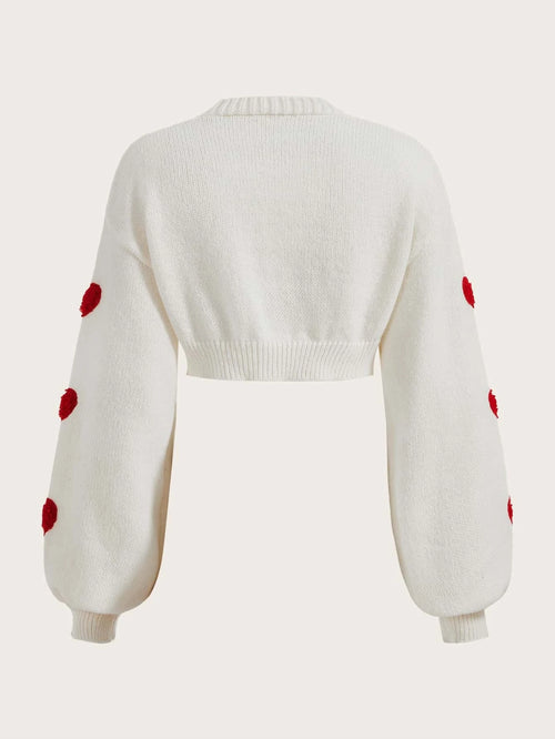 ROMWE Kawaii Heart Pattern Crop Cardigan shein