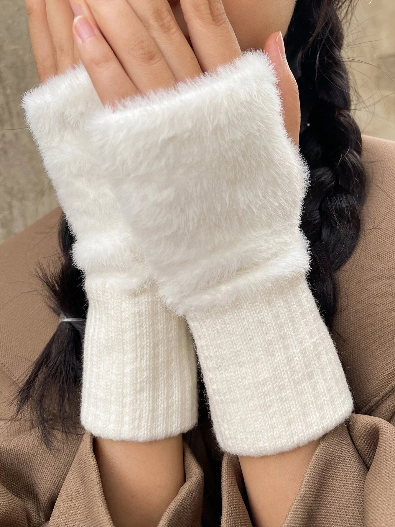 DAZY Fuzzy Fingerless Gloves shein