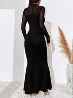 BAE Contrast Mesh Mock Neck Mermaid Hem Dress shein