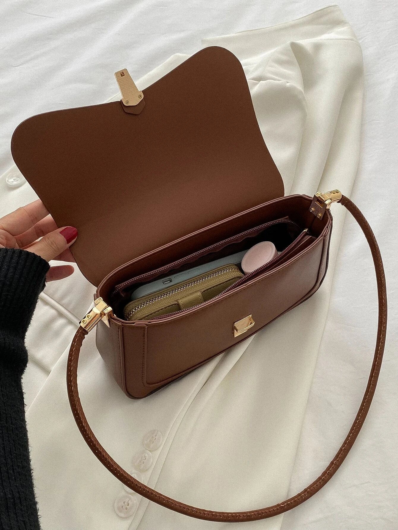 Metal Lock Flap Square Bag shein