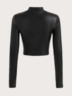 ICON Twist Front Mock Neck PU Leather Tee shein