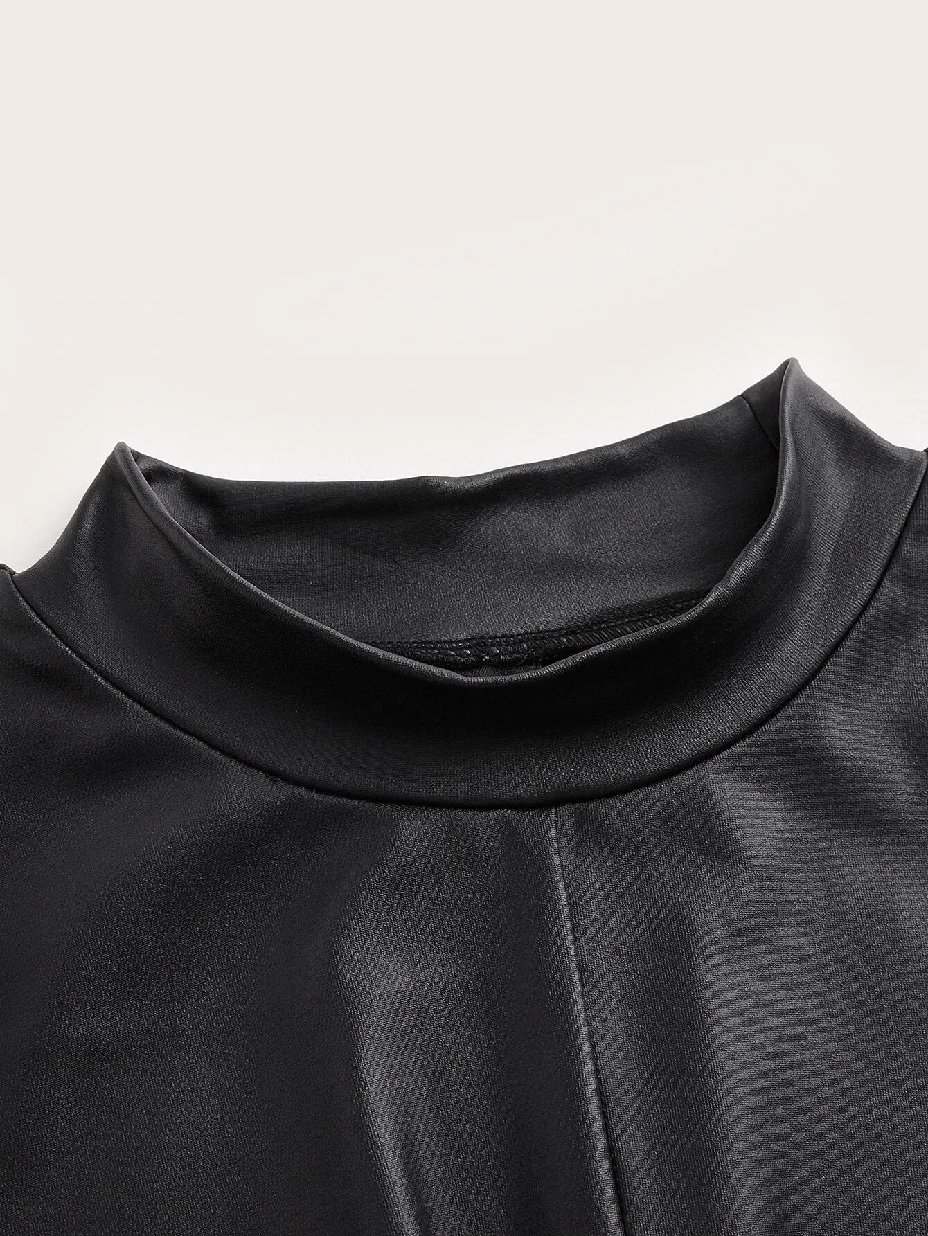 ICON Twist Front Mock Neck PU Leather Tee shein
