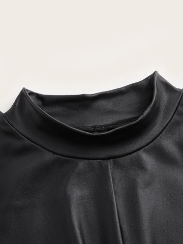 ICON Twist Front Mock Neck PU Leather Tee