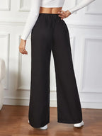 Essnce Solid Color Elastic Waist Denim Pants With Pockets shein