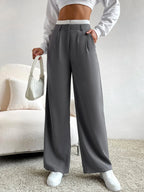 EZwear Spring Dress PantsHigh Waist Plicated Detail Wide Leg Suit Pants Shein