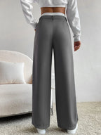 EZwear Spring Dress PantsHigh Waist Plicated Detail Wide Leg Suit Pants Shein