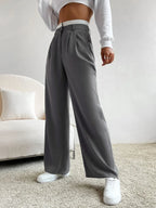 EZwear Spring Dress PantsHigh Waist Plicated Detail Wide Leg Suit Pants Shein