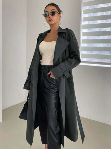 DAZY Raglan Sleeve Epaulettes Design Belted Trench Coat shein