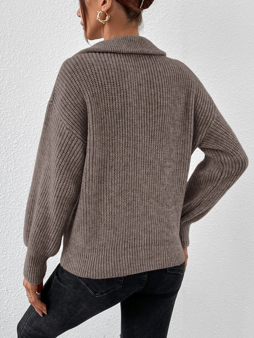 Frenchy Half Zip Drop Shoulder Grain Sweater shein