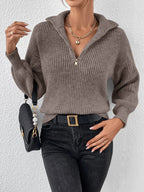 Frenchy Half Zip Drop Shoulder Grain Sweater shein