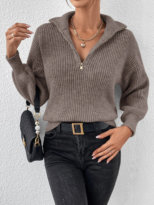 Frenchy Half Zip Drop Shoulder Grain Sweater shein