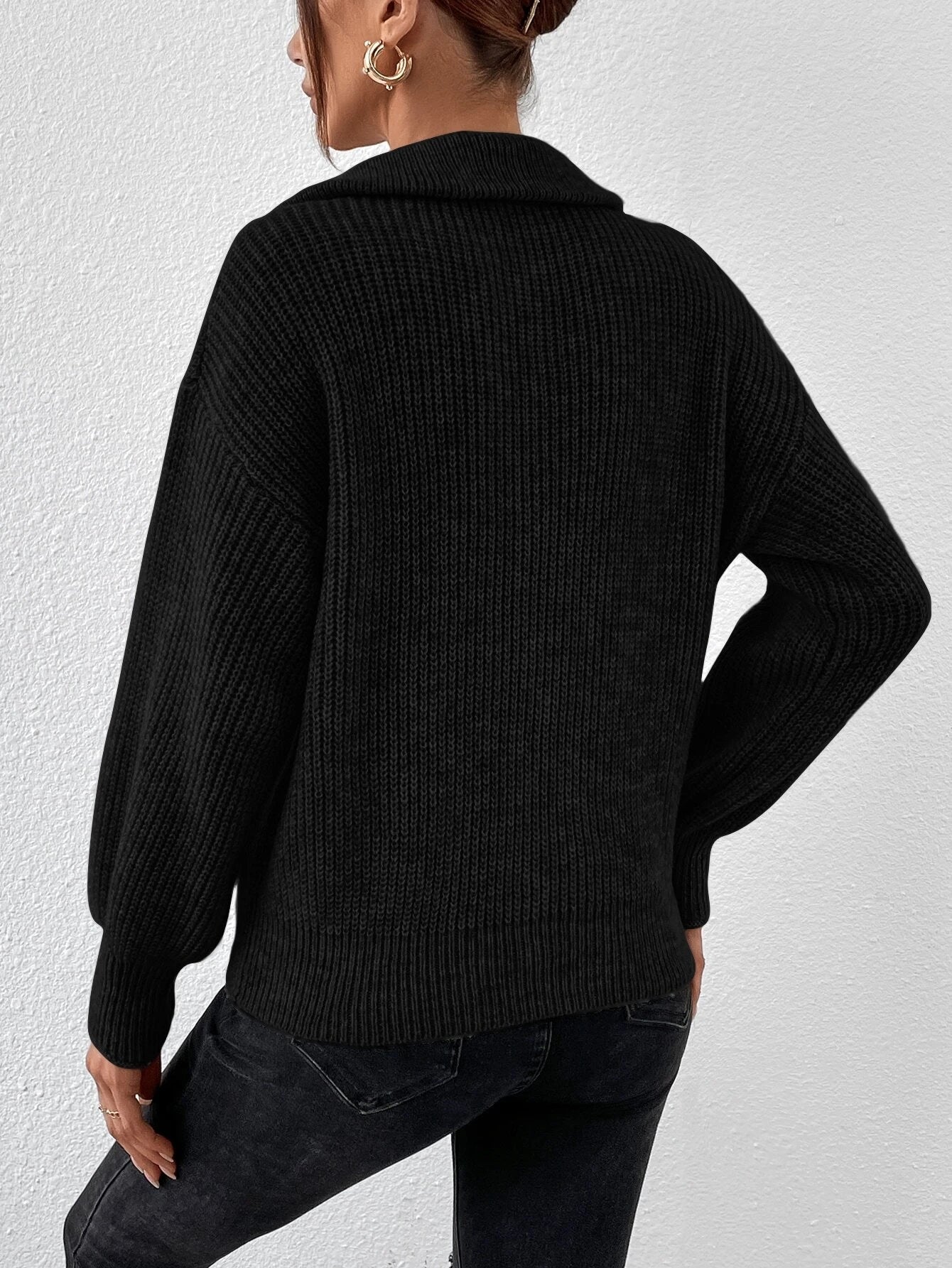 Frenchy Half Zip Drop Shoulder Grain Sweater shein