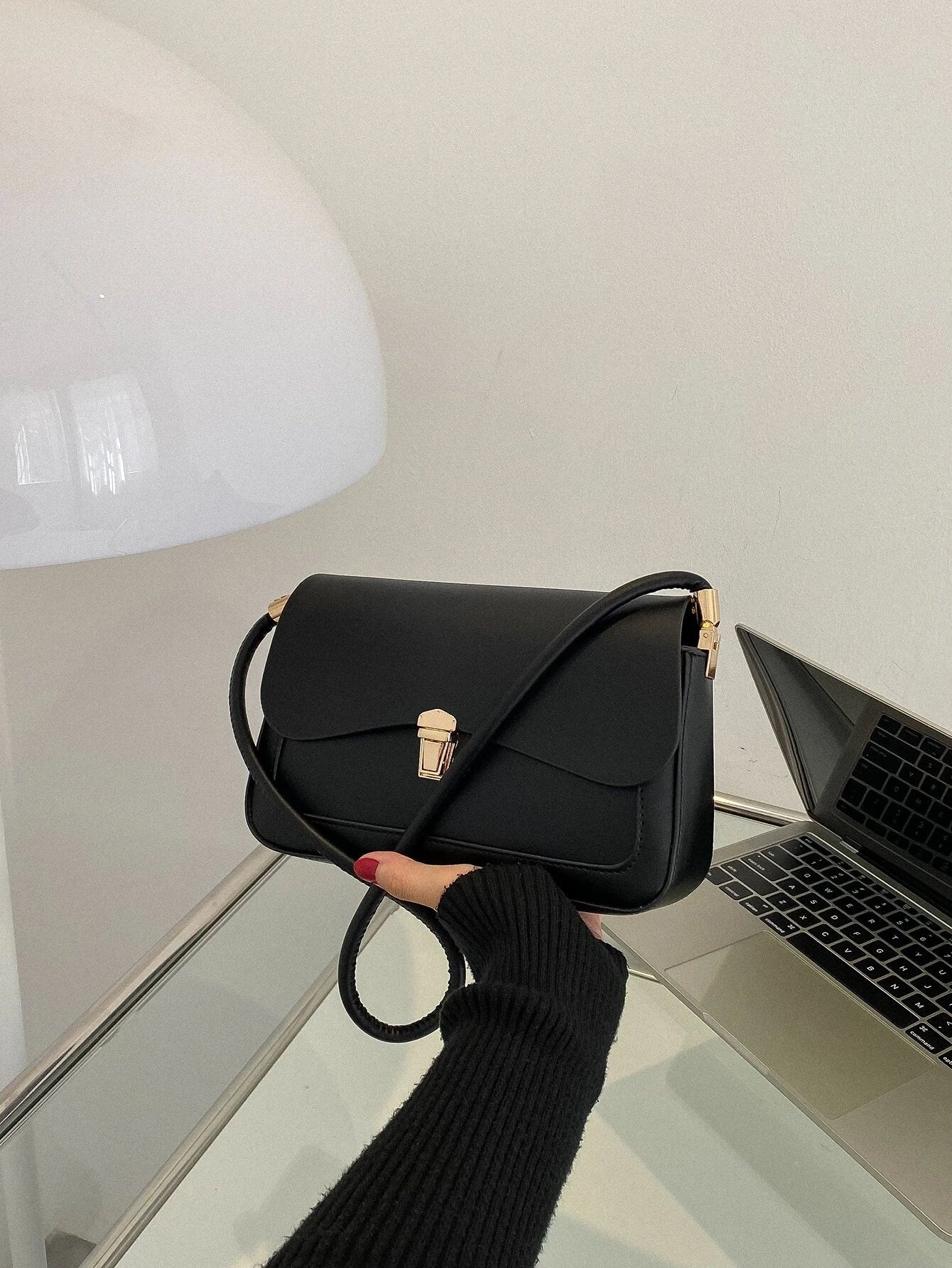 Metal Lock Flap Square Bag shein