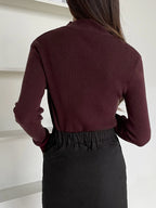 DAZY Women's Solid Stand Collar Long Sleeve Casual Business Pullover Sweater shein