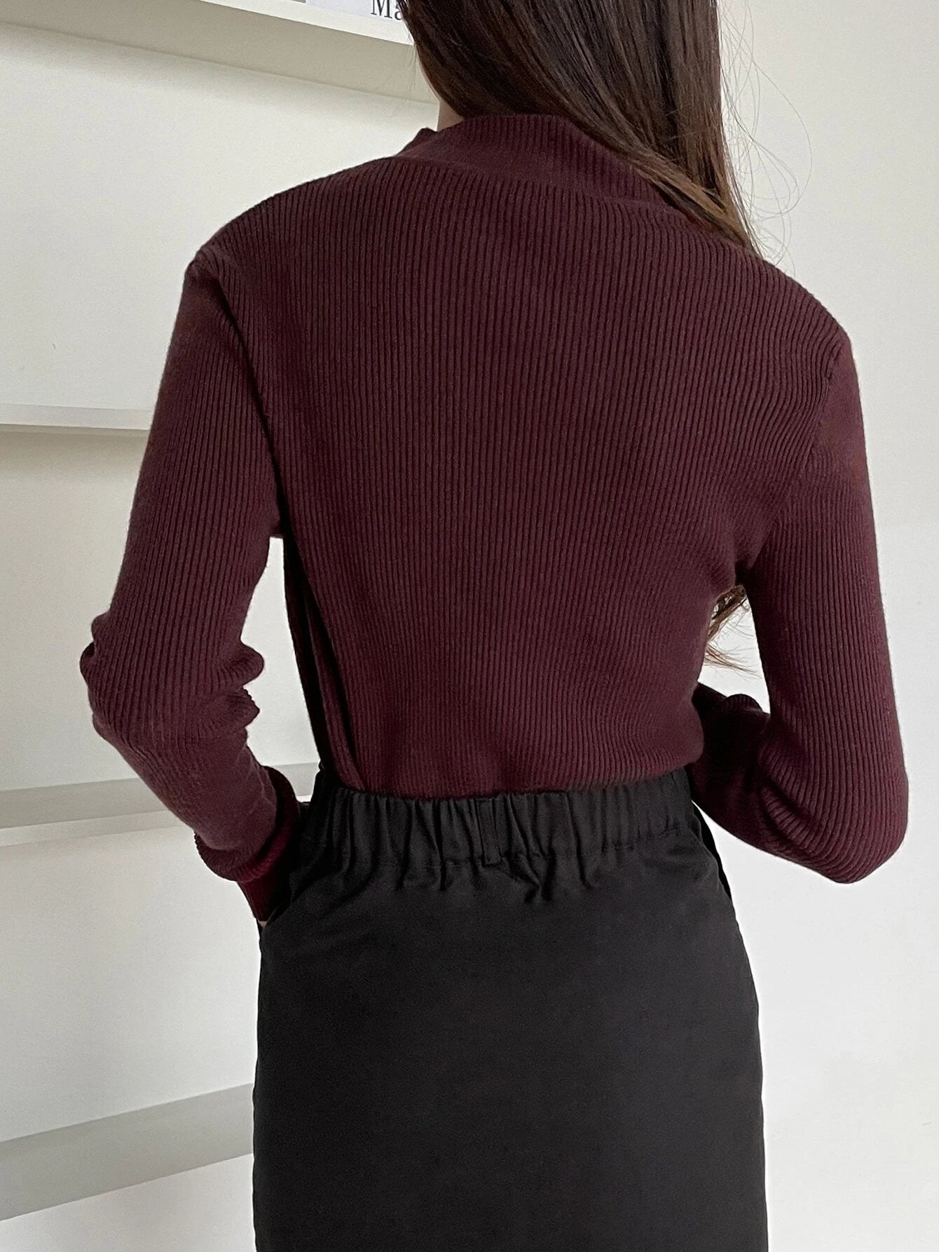 DAZY Women's Solid Stand Collar Long Sleeve Casual Business Pullover Sweater shein