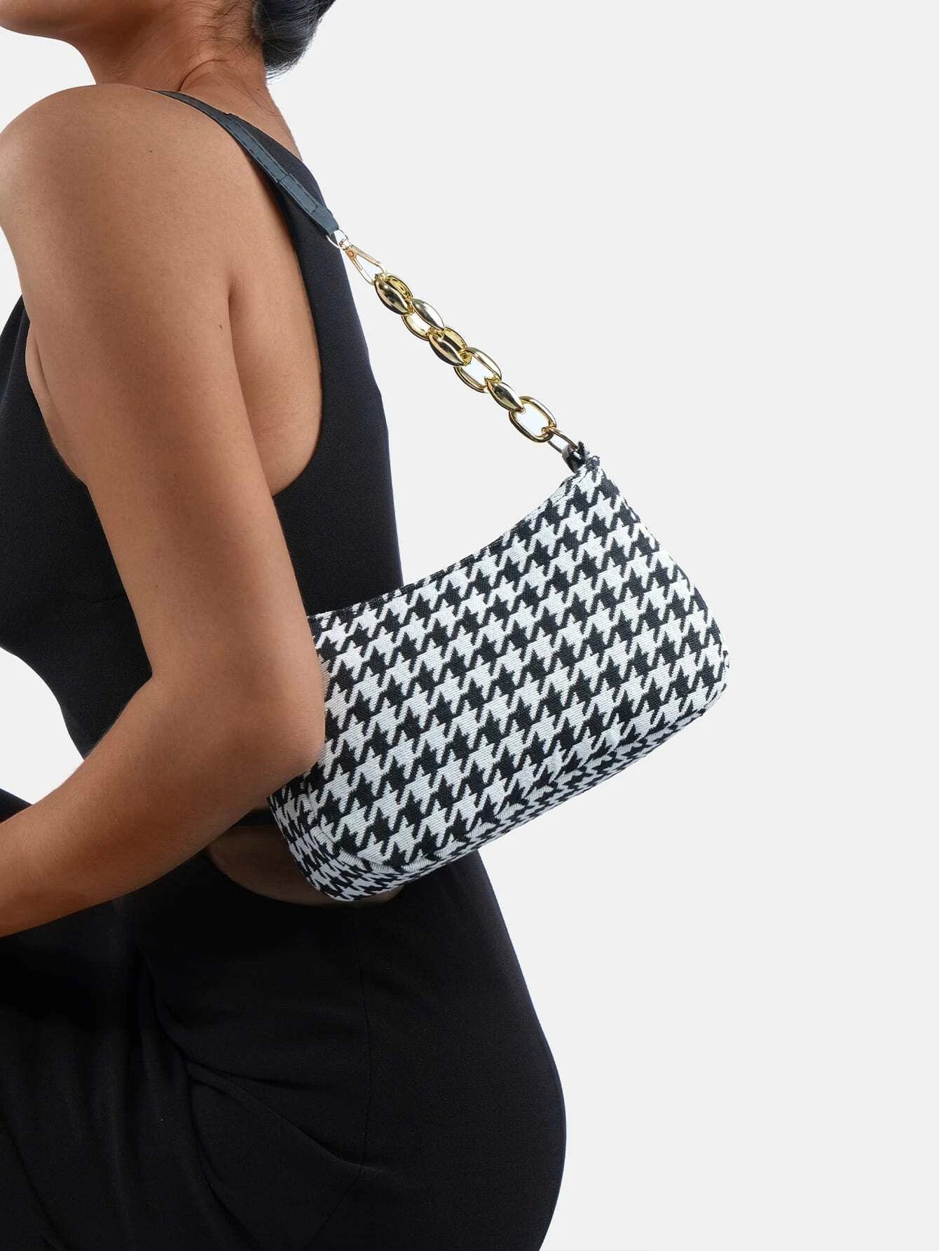Houndstooth Pattern Bag Retro Polka Dot Print Handbag Envelope Crossbody Bag shein