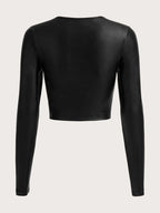 ICON Buckle Detail Cut Out Front PU Leather Tee shein